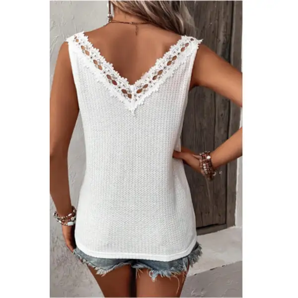 Lace Detail Textured V Neck Tank