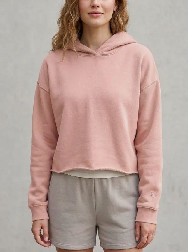 Women's Sage Green Minimalist Solid Color Raw Hem Cropped Hoodie