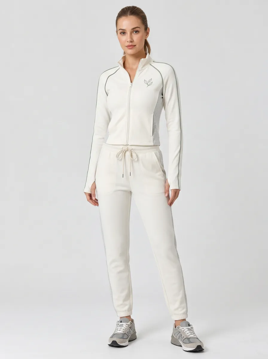 Women's Minimalist Leaf Graphic Zip-Up Tracksuit Set