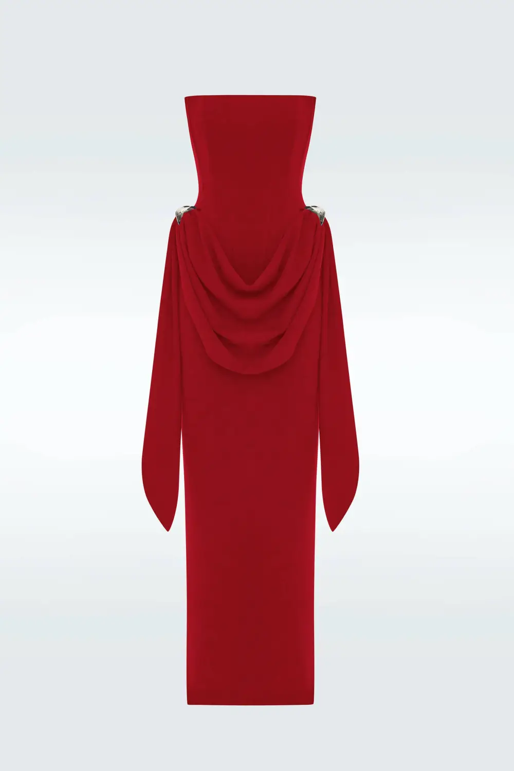 Strapless Ruched Metal Buckle Maxi Dress