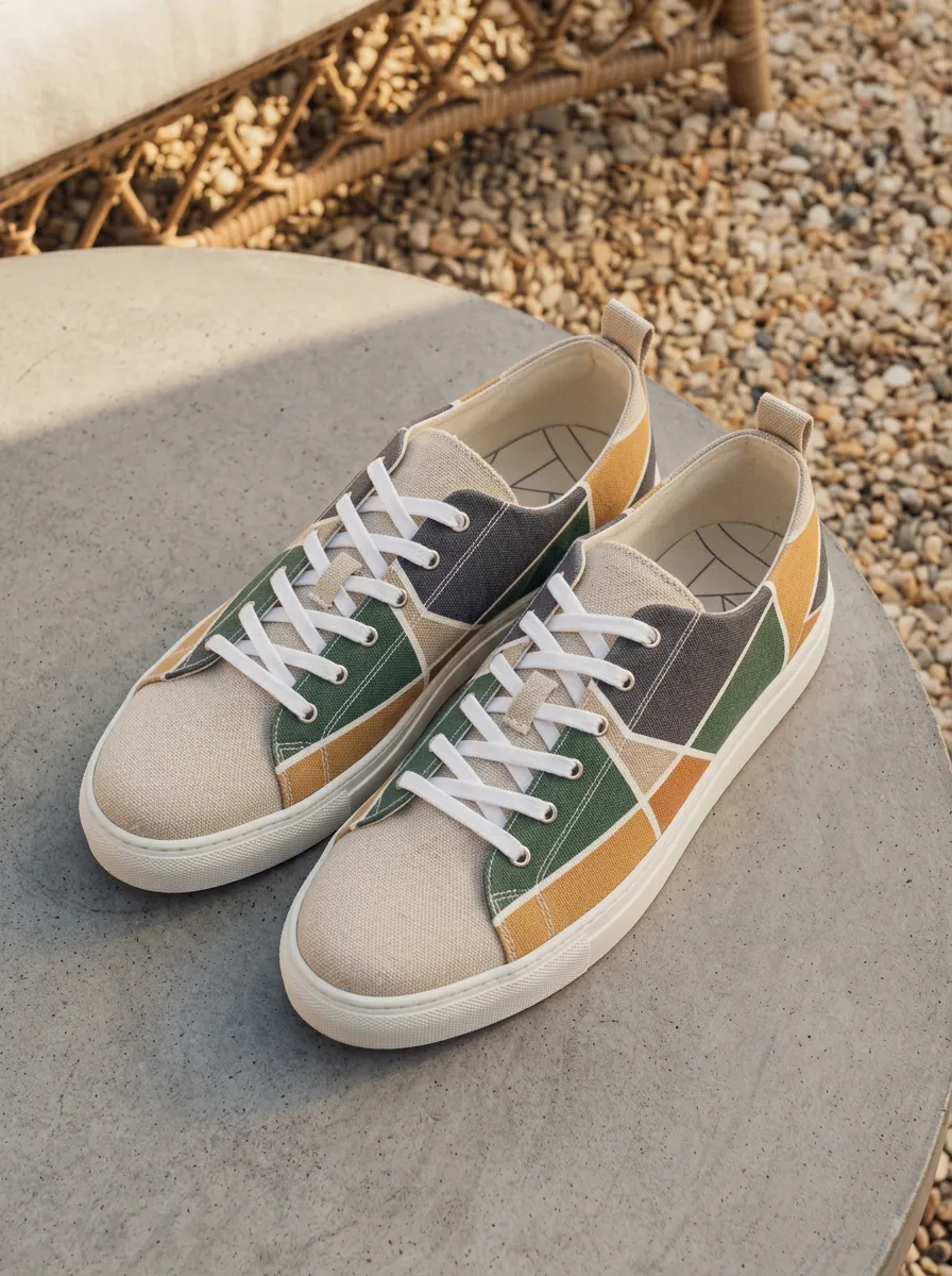Geometric Colorblock Canvas Sneakers