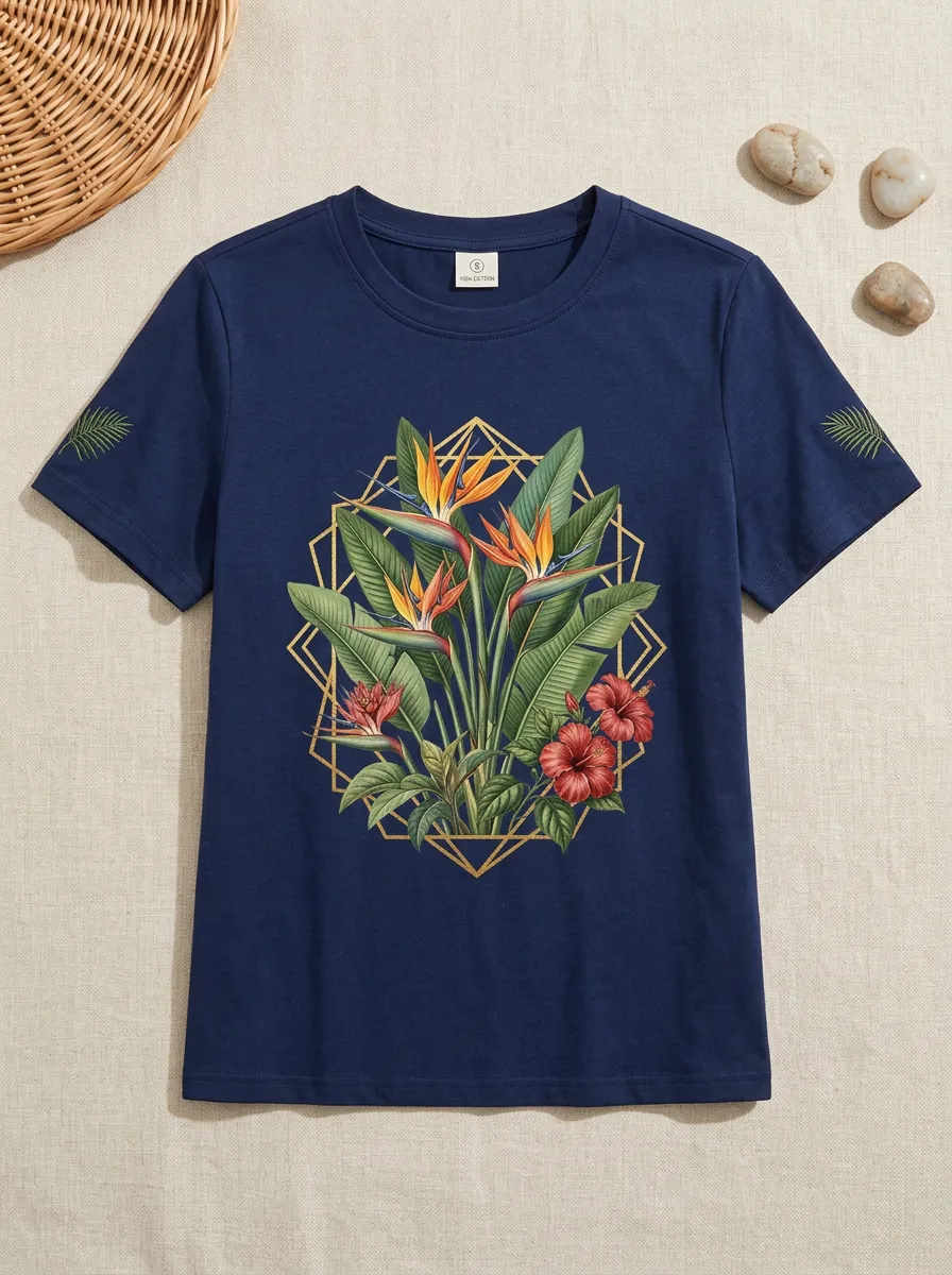 Women's Tropical Bird of Paradise Hibiscus Printed T-shirt