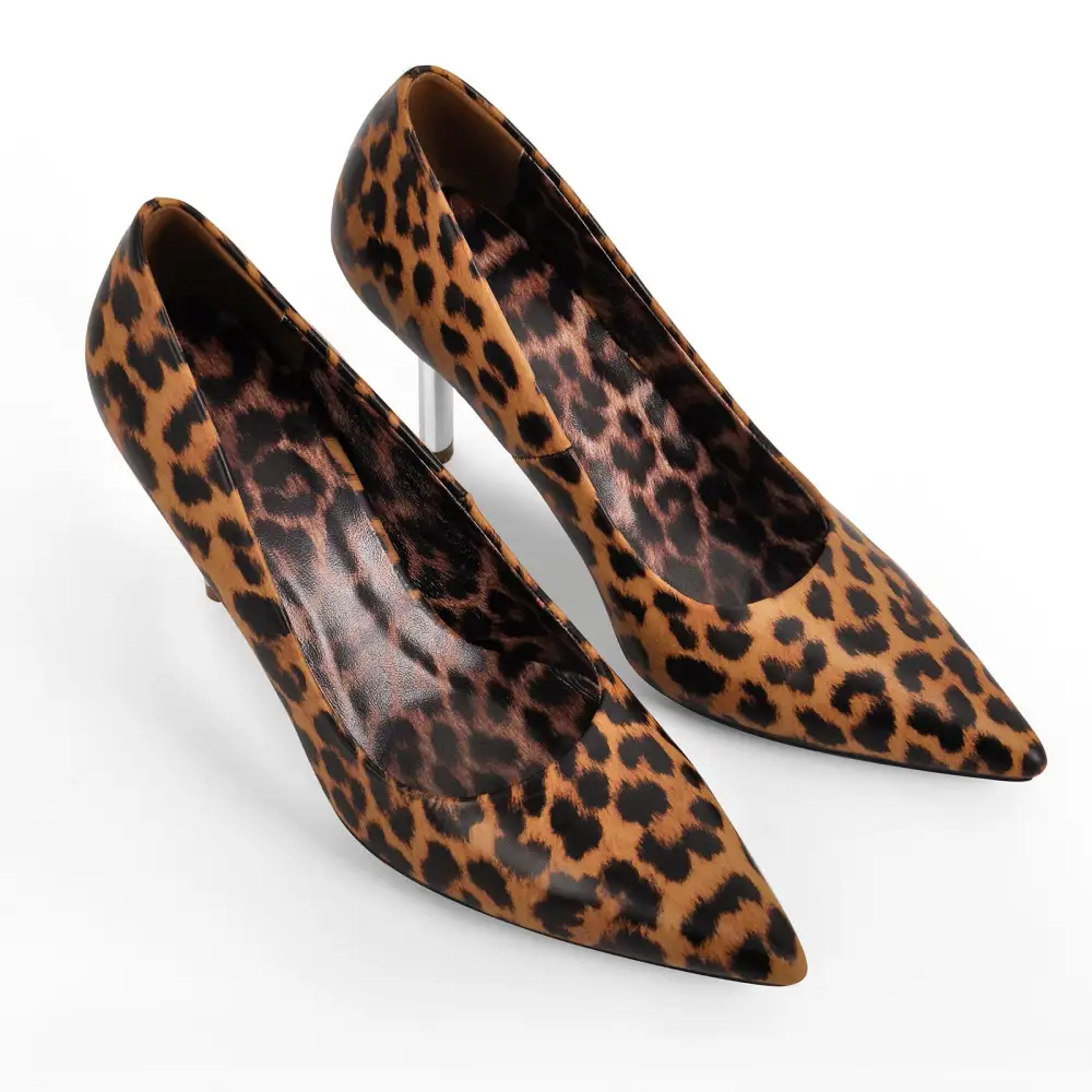Leopard Pattern Pointed Toe Stiletto Slip On Pumps