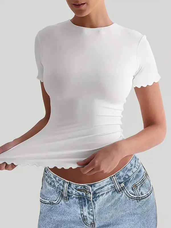 Short Sleeve Slim Fit Round Neck Polyester T-Shirt