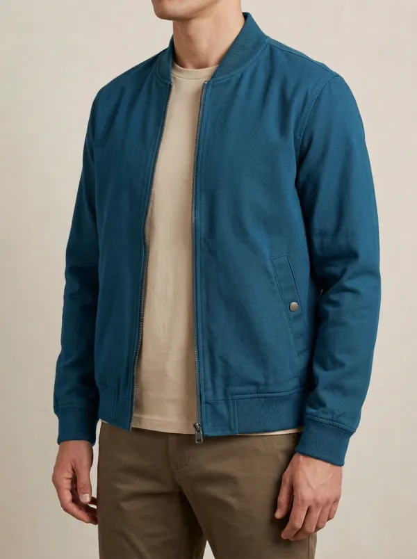 Solid Zip Bomber Collar Jacket