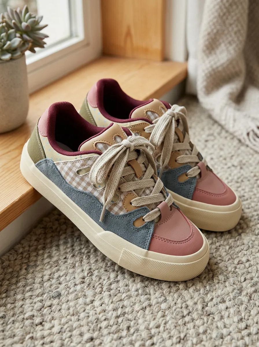 Women's Casual Gingham Patchwork Printed Sneakers