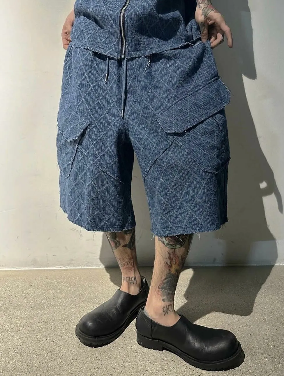 Diamond Pattern Longline Cargo Shorts