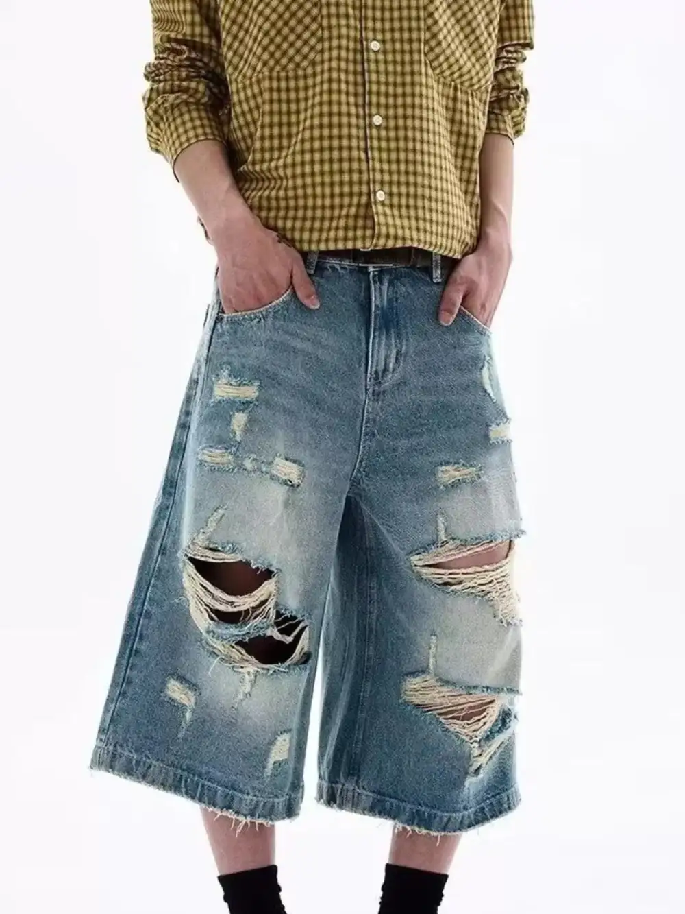 Refined Men's Full Size Distressed Wide Leg Denim Shorts