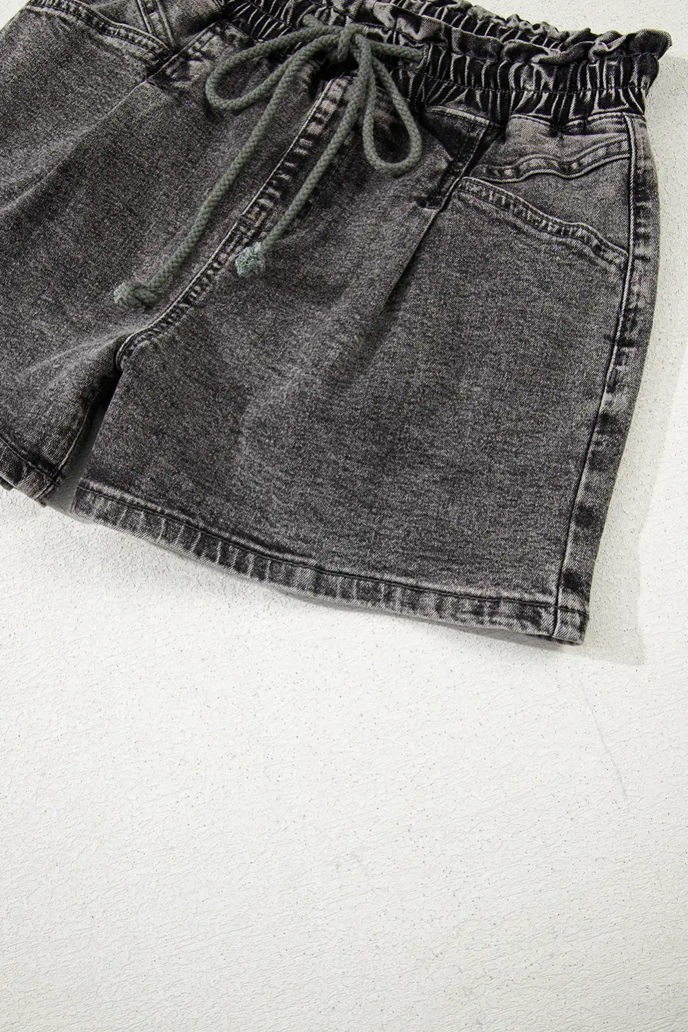 Black Drawstring High Waist Casual Denim