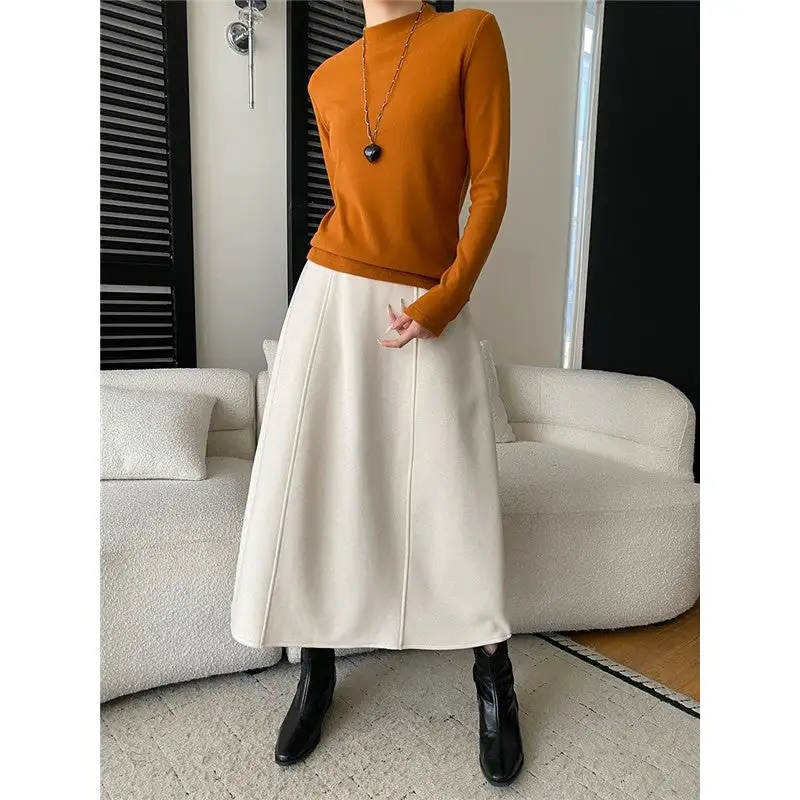Cozy Simple Semi-High Neck Long Sleeve T-Shirt