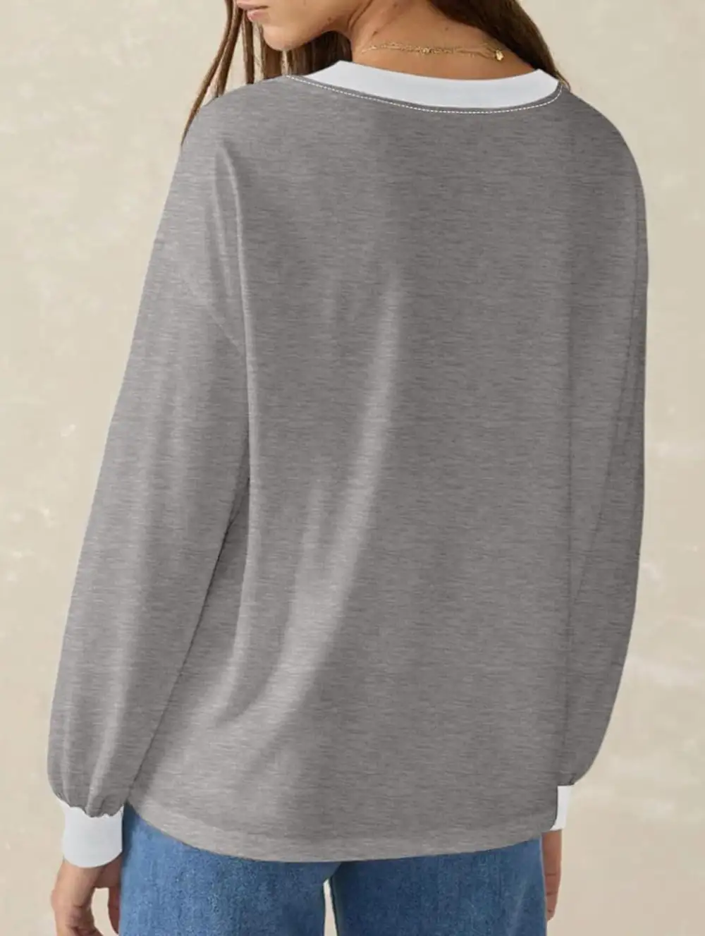 Contrast V Neck Loose Sweatshirt