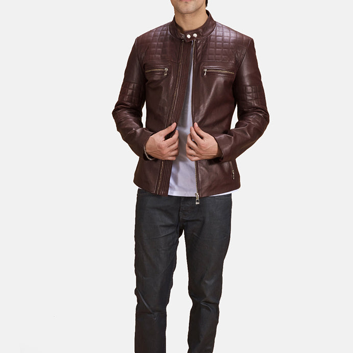 Men's Structured Biker Leather Quilted Jacket
