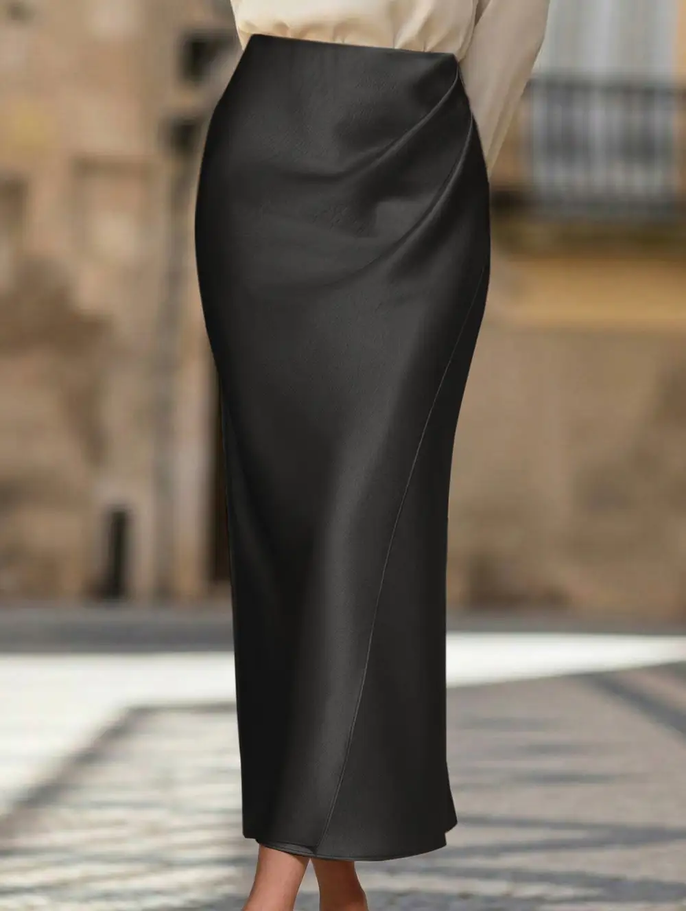 Satin Bodycon Midi Skirt