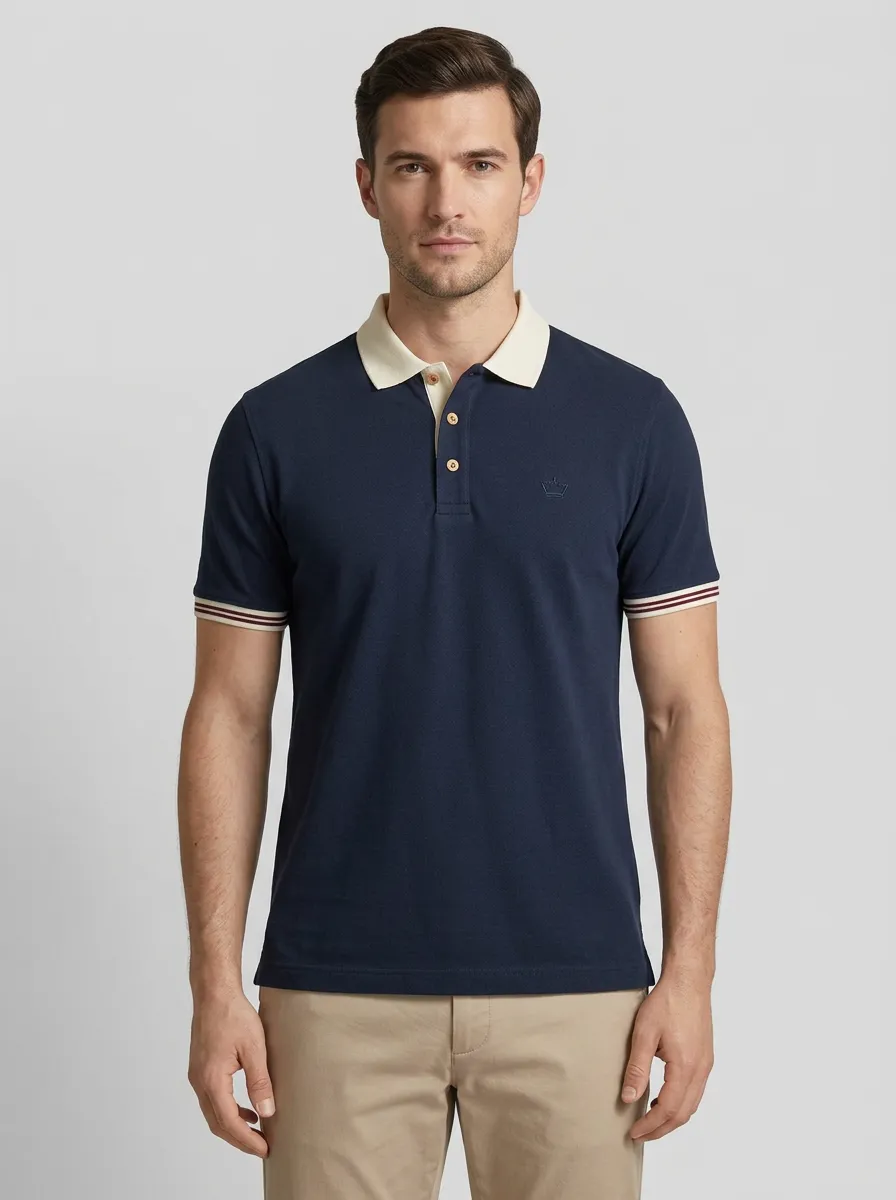 Men's Navy Blue Crown Embroidered Polo Shirt