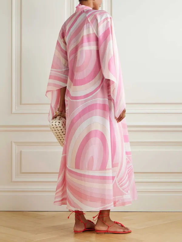 Abstract Swirl Print Robe Maxi Dress