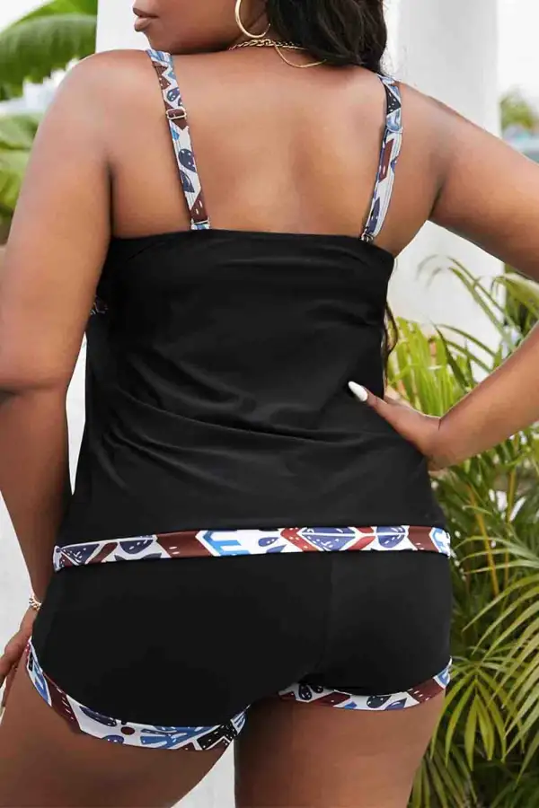Swimwear Geometric Tribal Print Plus Size Tankini