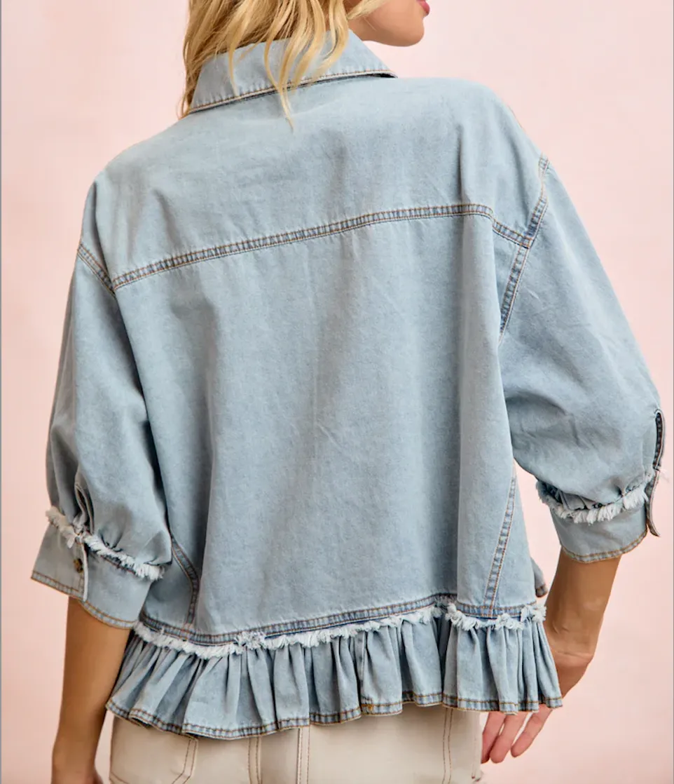 Ruffled Hem Button Up Shirt