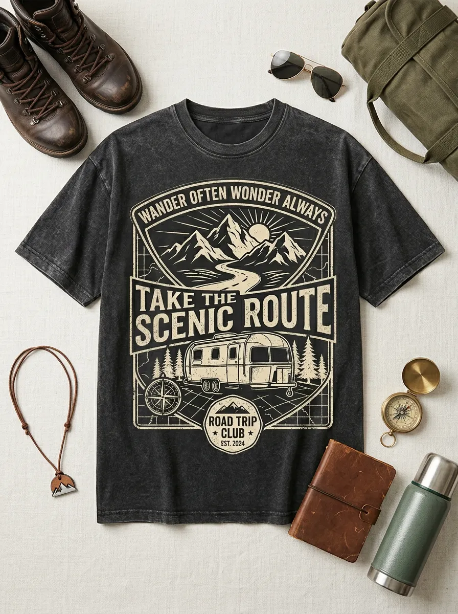 Unisex Road Trip Lover Mountain Camper Printed T-shirt