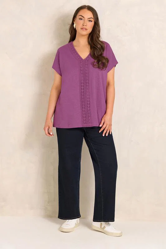 Magenta Pink Cotton Crochet Trim Tee detail 1