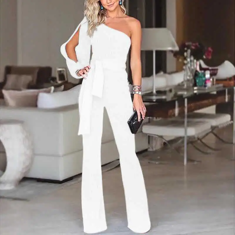 Sleek Texture One-Shoulder Ribbed Seamless Jumpsuit