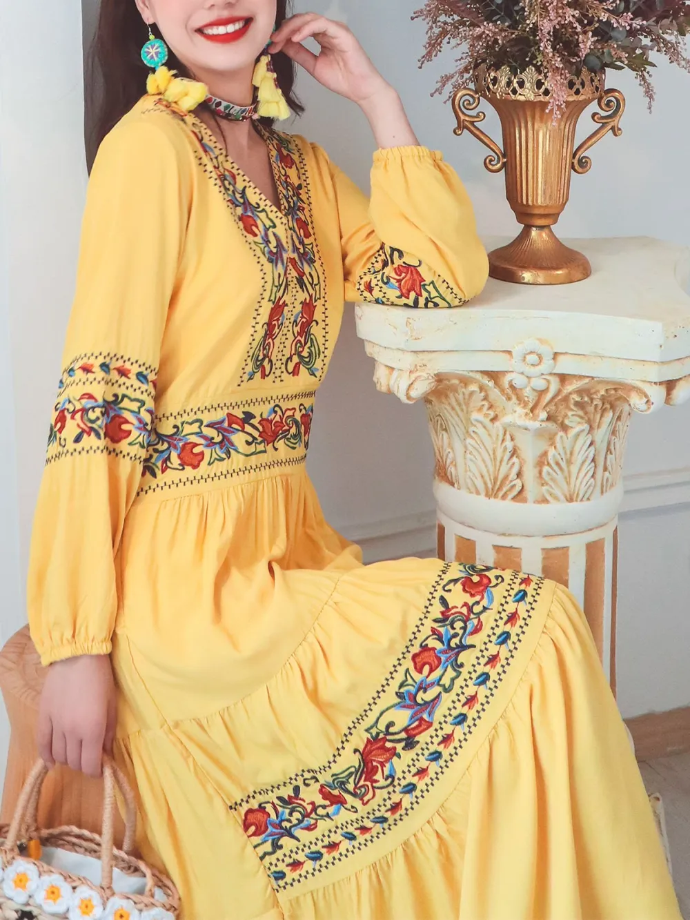 Floral Embroidered Boho Maxi Dress