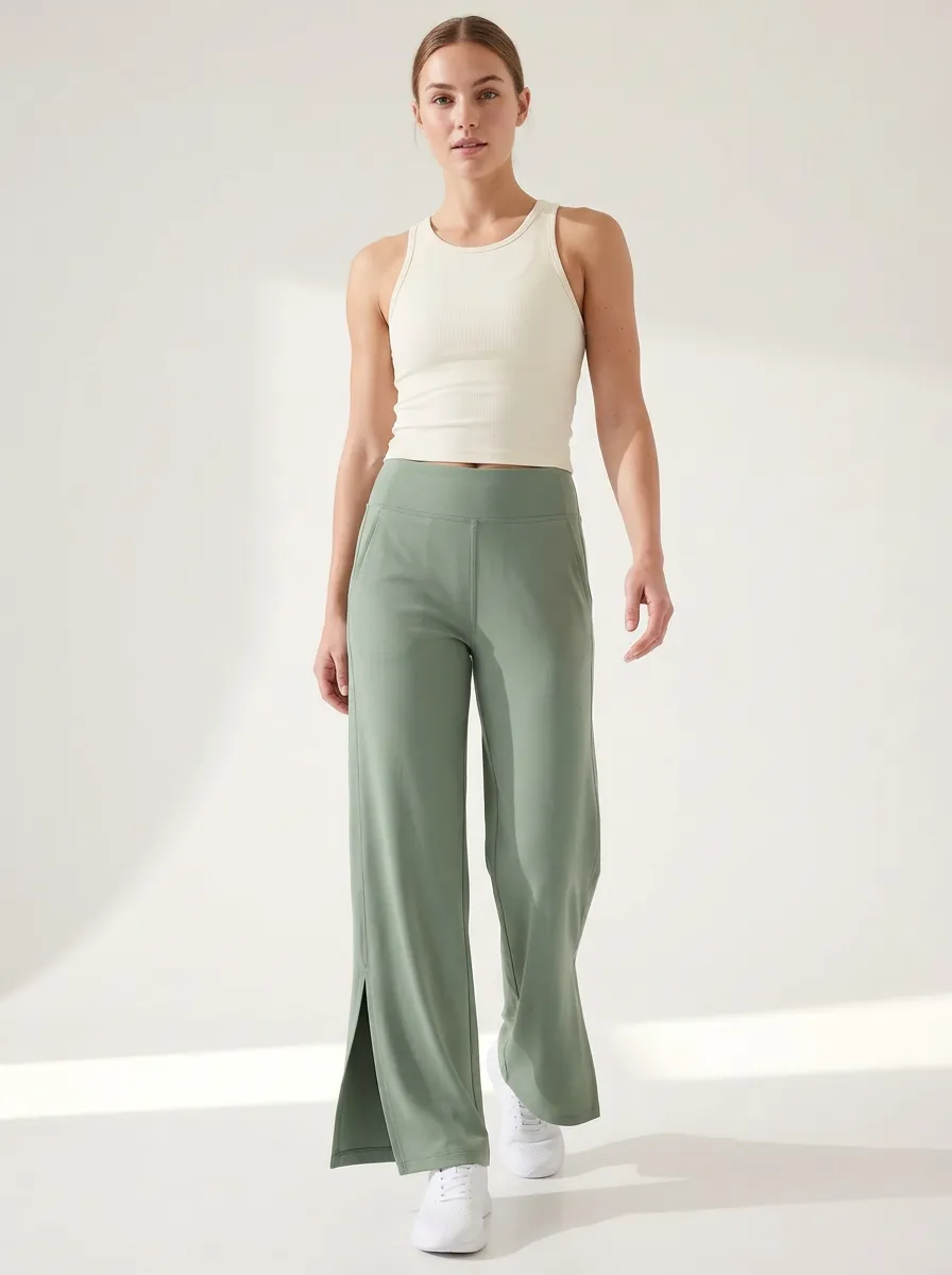 Women's Pocket Active Leisure Wide Leg Slit Sport Pants