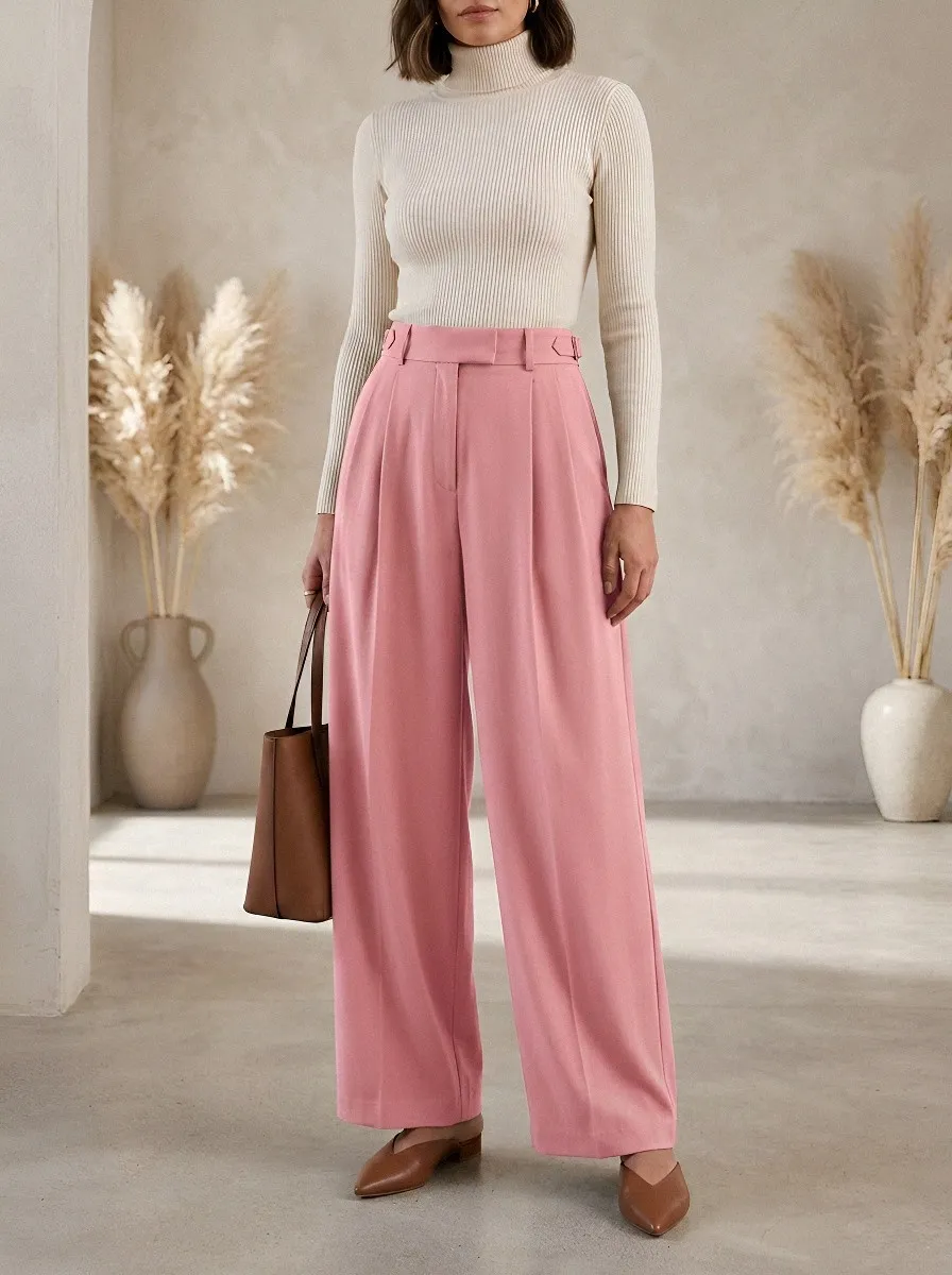 High-Waist Pleated Draped Women's Wide-Leg Trousers