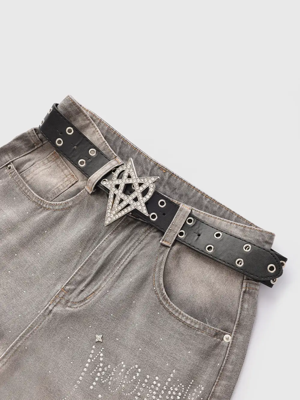 Wide-Leg Rhinestone-Detail Jeans
