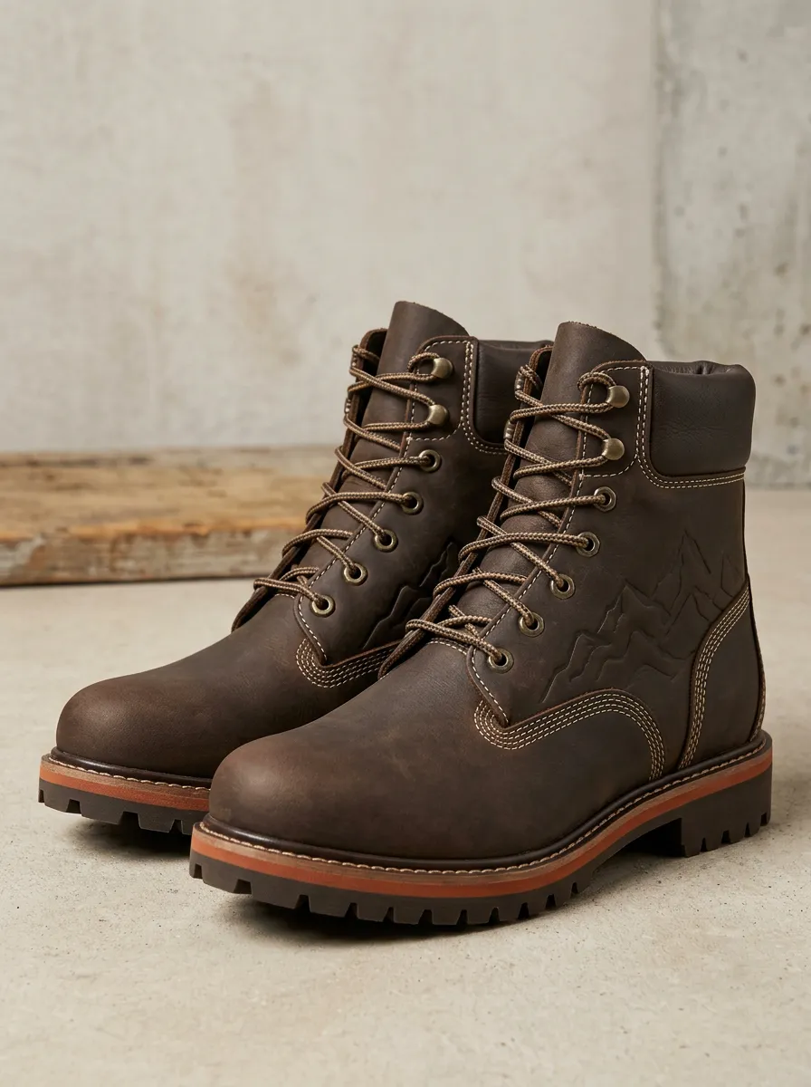Unisex Outdoor Lover Mountain Embossed Print Work Boots
