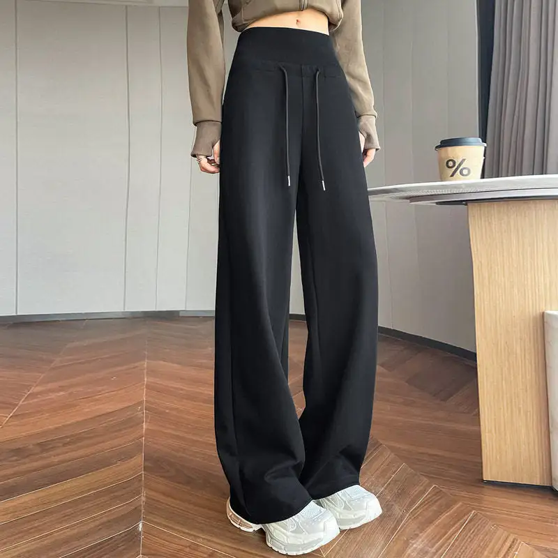 Drawstring High Waist Fleece Straight Leg Sweatpants