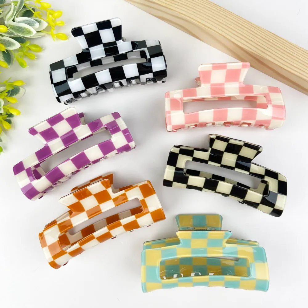 Retro Checkerboard Hair Claw Clip
