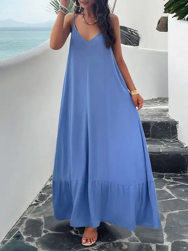 Joint Pleated Sleeveless Neck Maxi Dress
