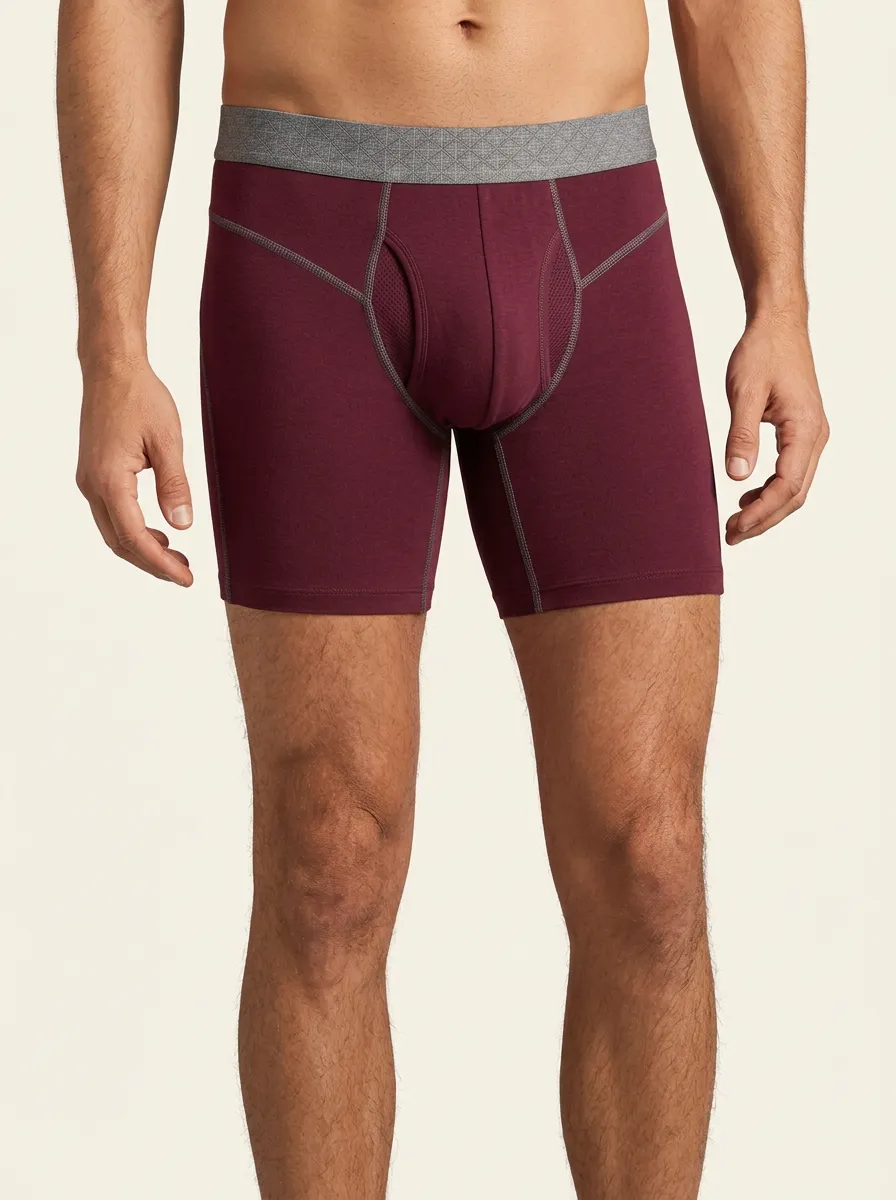 Men's Burgundy Athletic Performance Printed Boxer Briefs