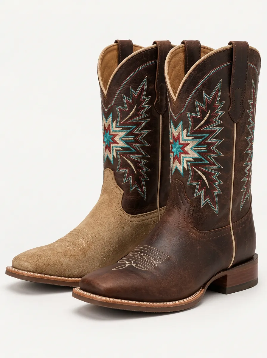 Men's Embroidered Detail Suede Cowboy Boots