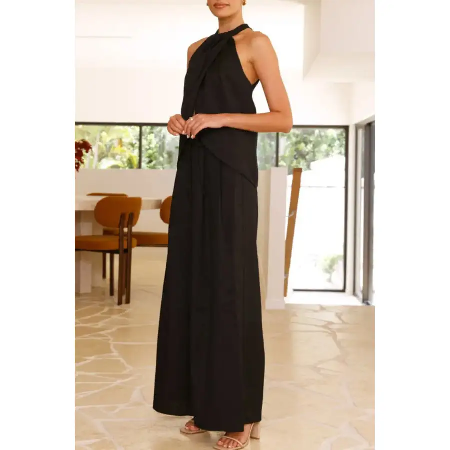 Halter Neck Top and Wide Leg Pants Set