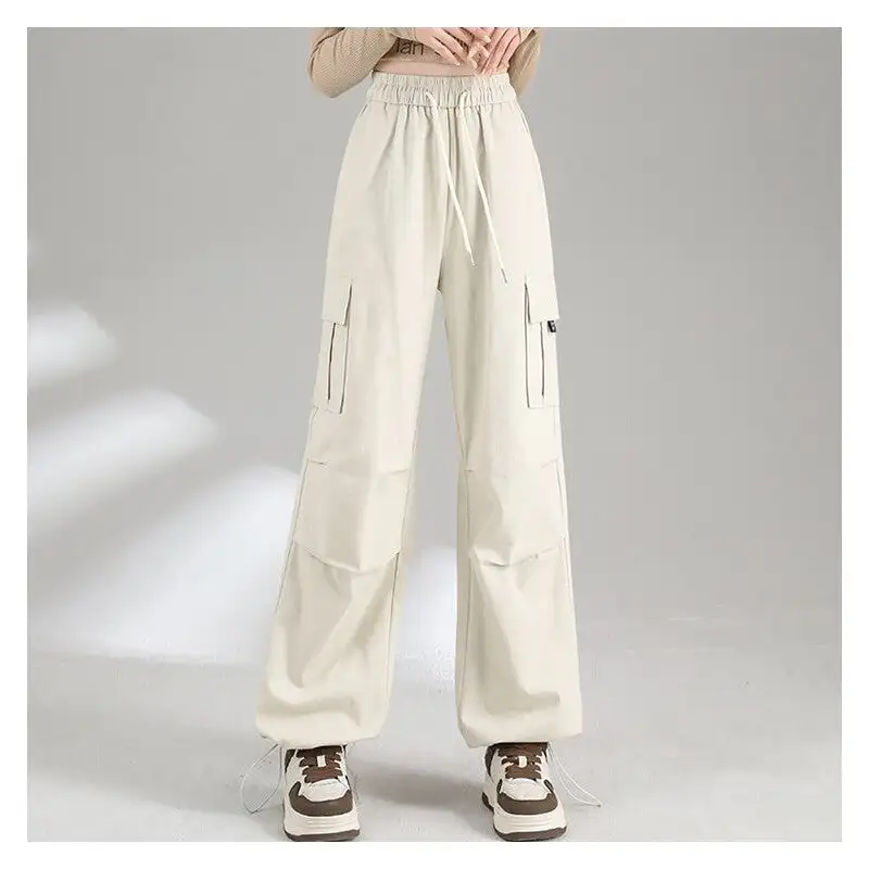 Contemporary High Waist Straight Leg Cargo Pants With Drawstring