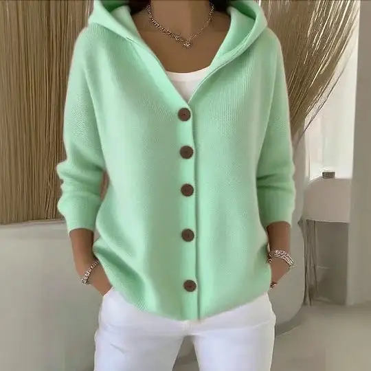 Cozy Hooded Knit Button Cardigan Jacket