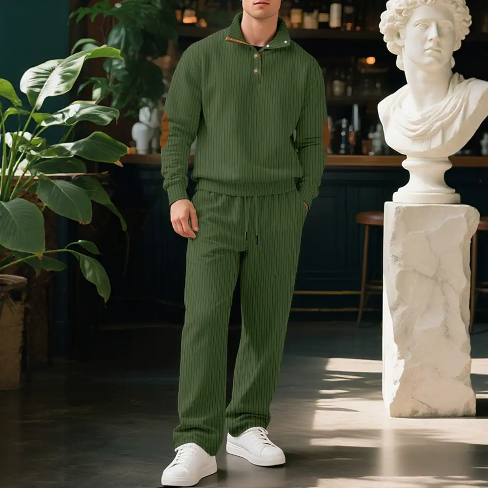 Casual Ribbed Hoodie Sweatpants Set