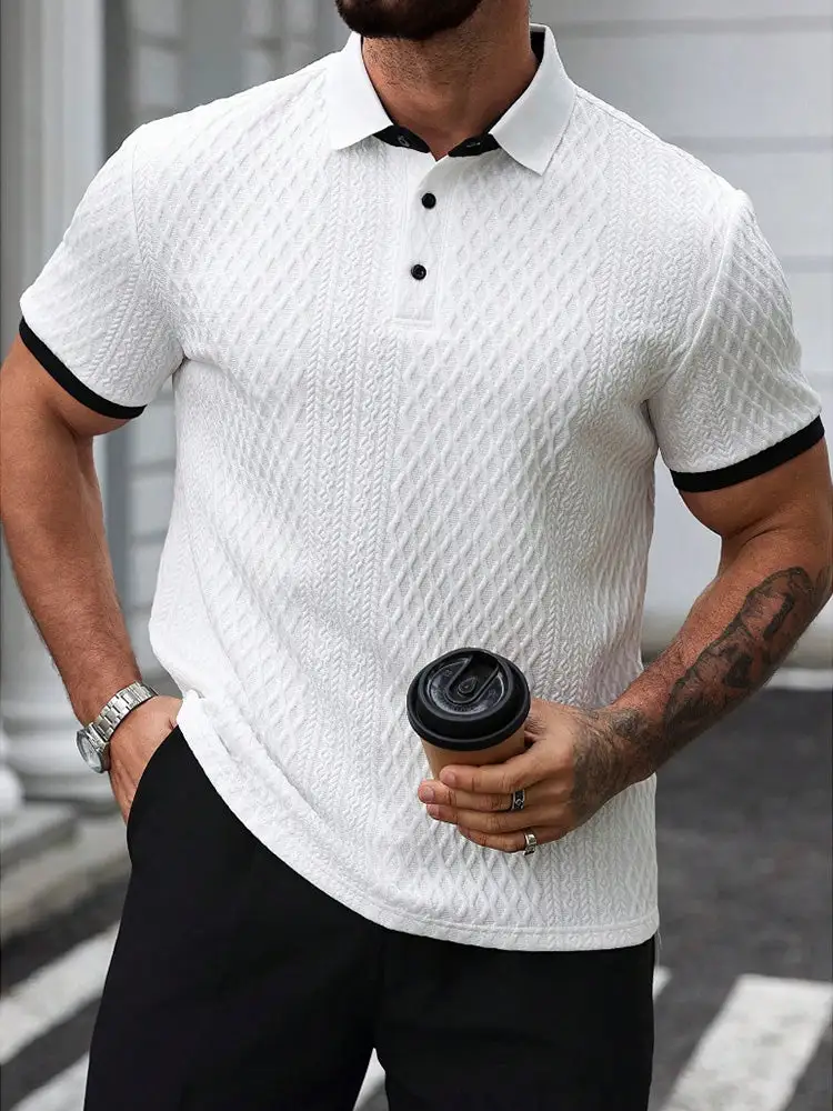 Contrast Trim Cool-Touch Cotton Knit Short Sleeve Shirt