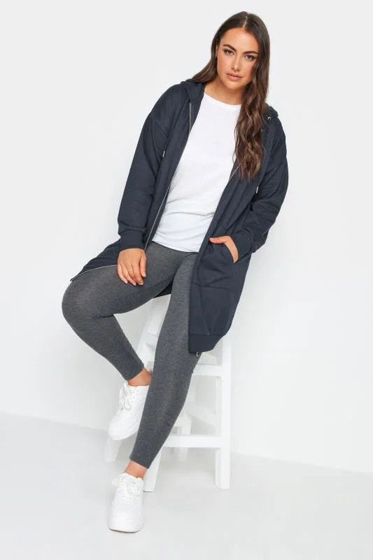 Navy Blue Longline Zip Hoodie detail 1