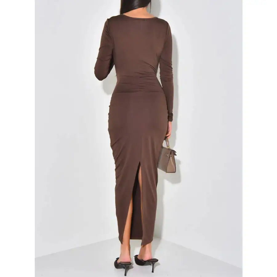 Long Sleeve Tie Front Bodycon Maxi Dress