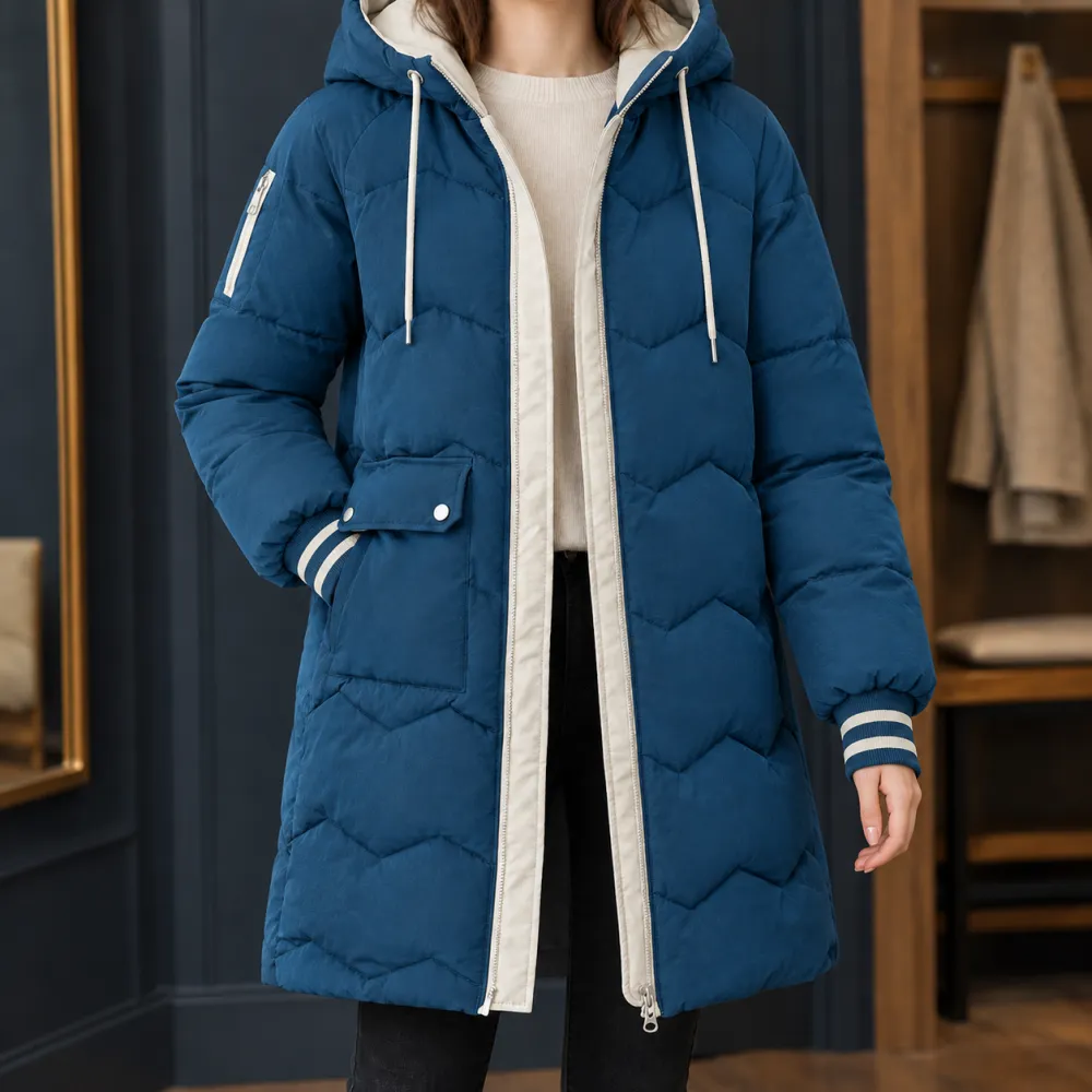 Chevron Hooded Quilted Jacket