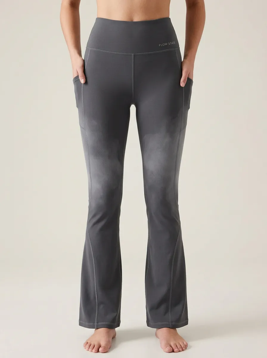 Women’s Mid-Rise Yoga Grey Ombre Printed Mini Flare Yoga Pants