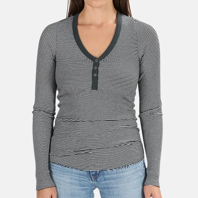 Henley Striped Ribbed T-Shirt