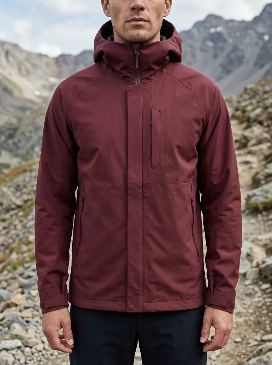 Men's Ridge Hiking Mountain Maroon Hooded Printed Jacket