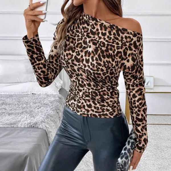 Pleated Leopard Sleeve Blouse