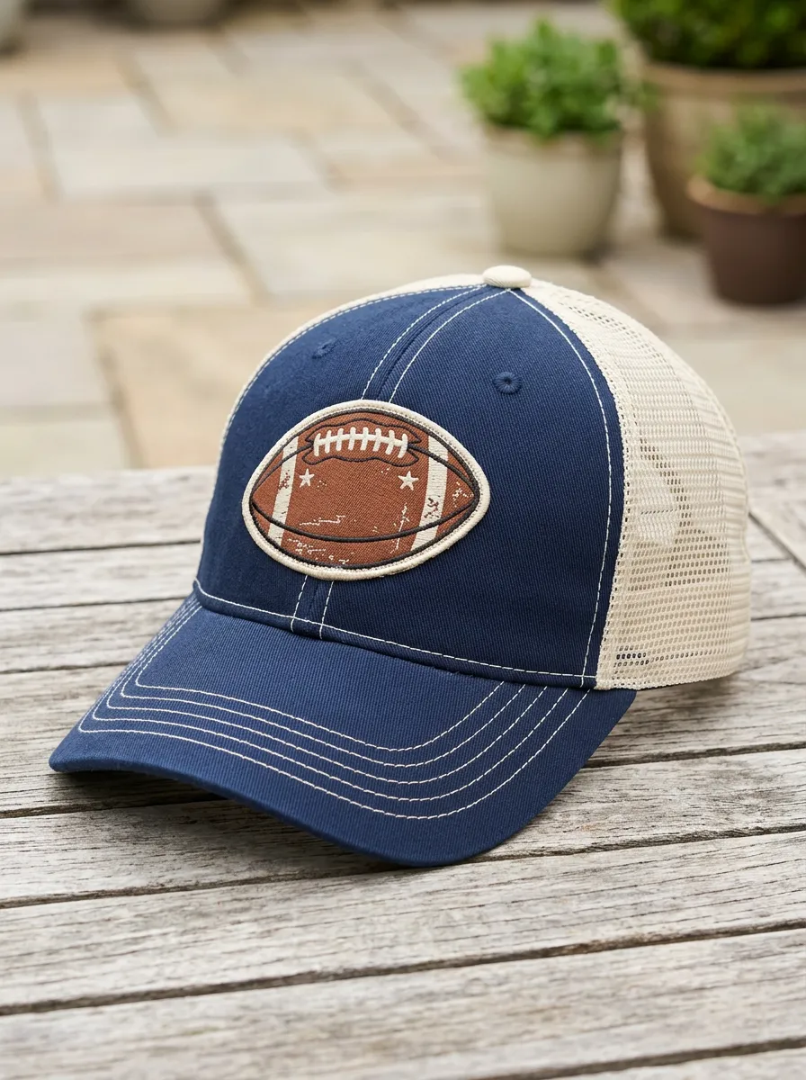 Men's American Football Fan Distressed Ball Printed Mesh Trucker Cap