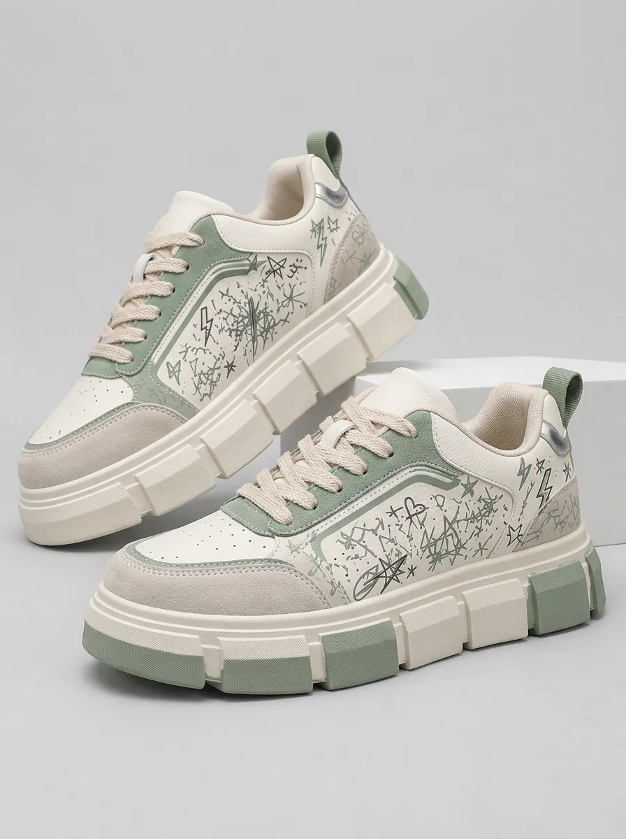 Men's Streetwear Graffiti Star Lightning Skate Shoes