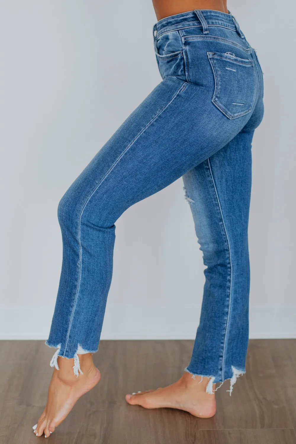 Women's High Rise Slim Fit Raw Hem Jeans