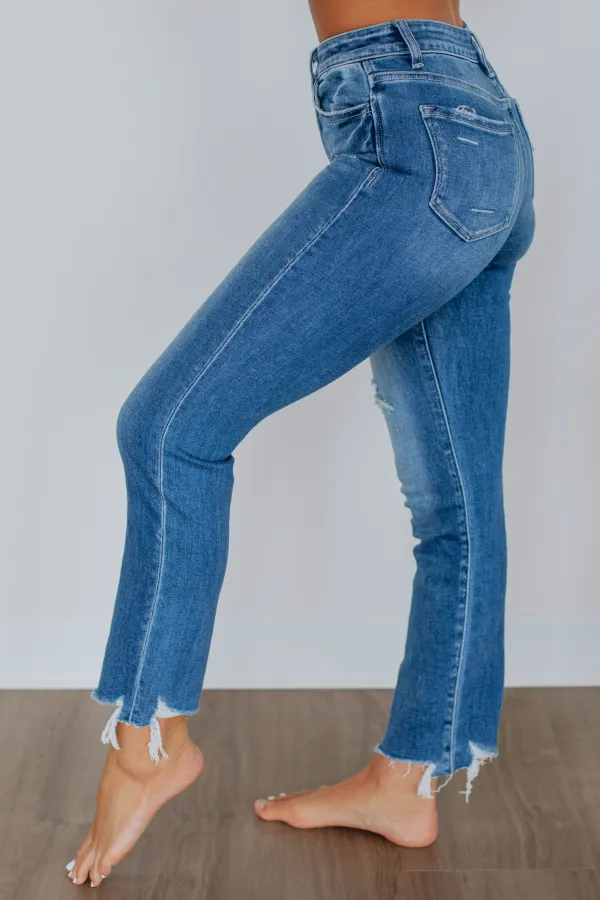Women's High Rise Slim Fit Raw Hem Jeans